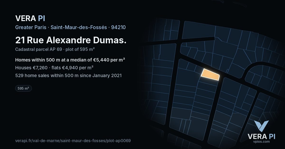 21 Rue Alexandre Dumas, Saint-Maur-des-Fossés at night – the plot lit, the parcels around coloured by the prices near them