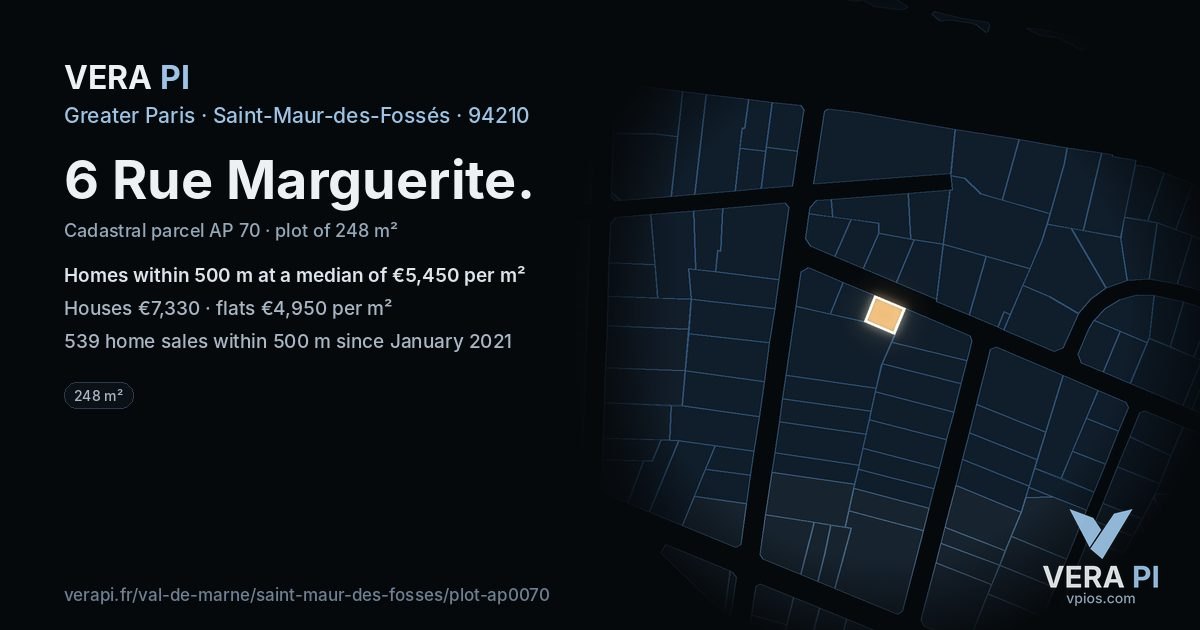 6 Rue Marguerite, Saint-Maur-des-Fossés at night – the plot lit, the parcels around coloured by the prices near them