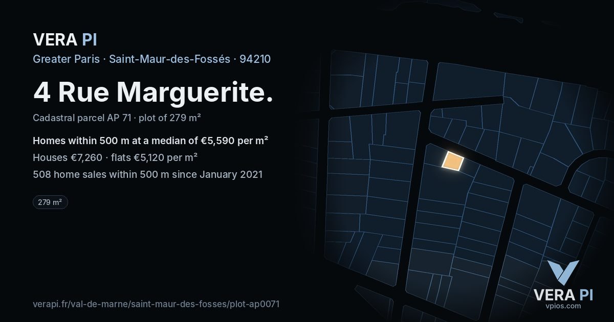 4 Rue Marguerite, Saint-Maur-des-Fossés at night – the plot lit, the parcels around coloured by the prices near them
