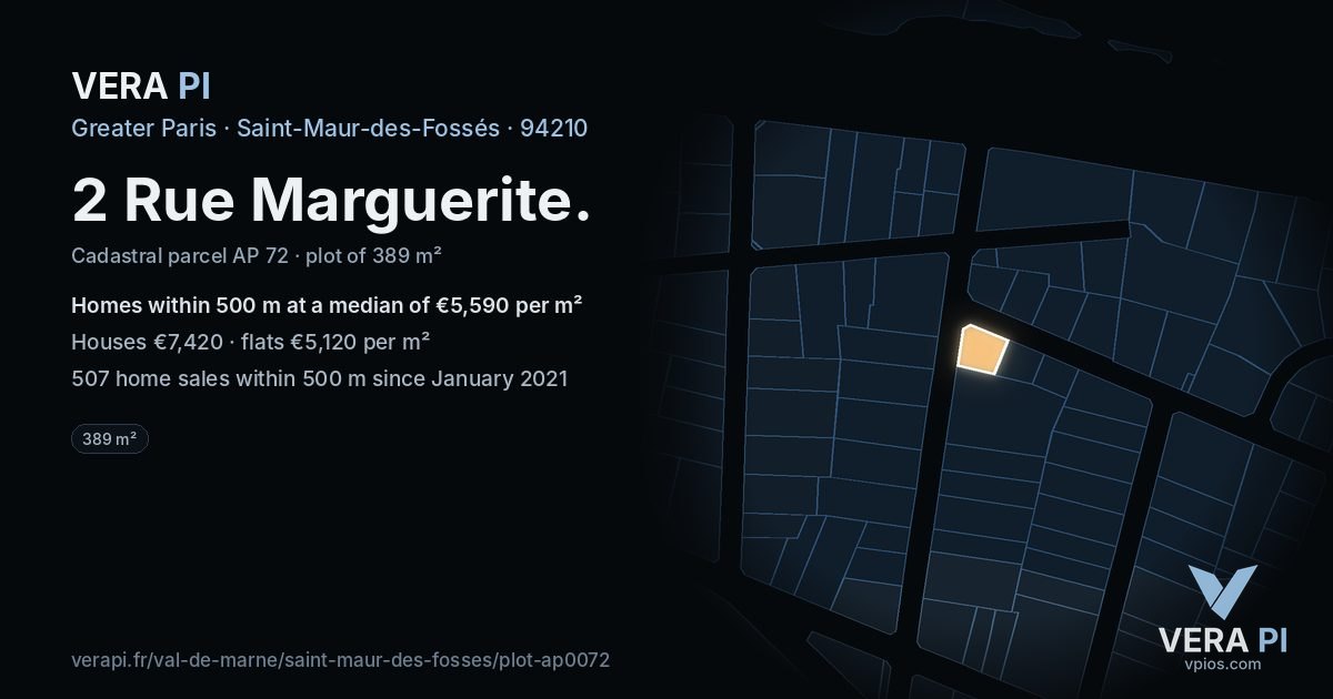 2 Rue Marguerite, Saint-Maur-des-Fossés at night – the plot lit, the parcels around coloured by the prices near them