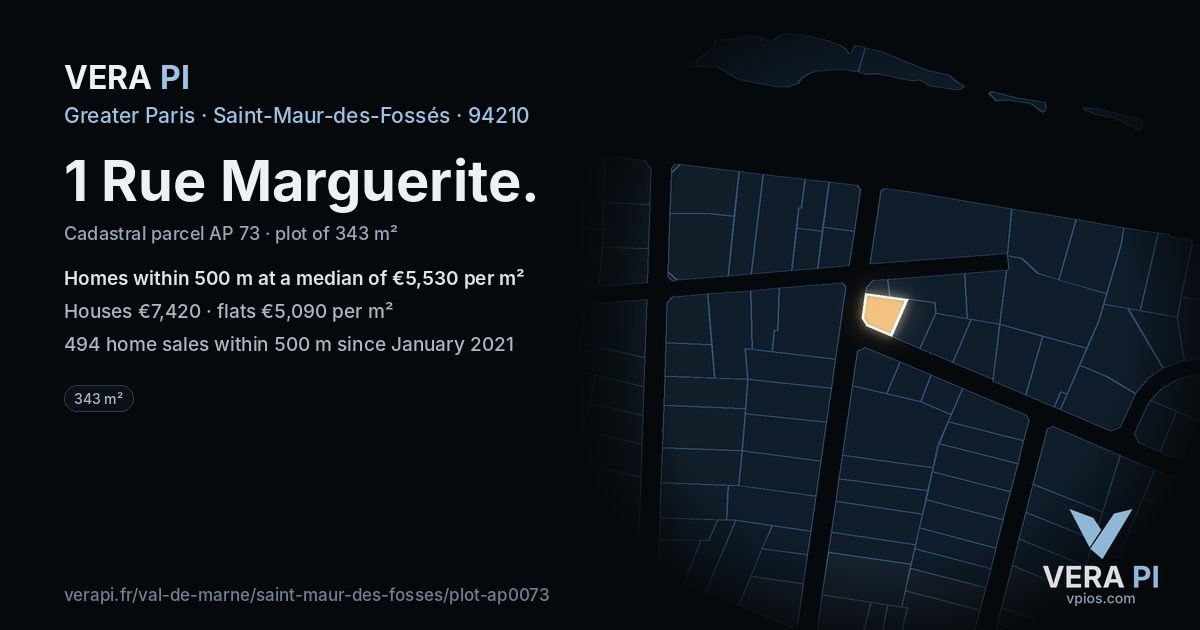1 Rue Marguerite, Saint-Maur-des-Fossés at night – the plot lit, the parcels around coloured by the prices near them