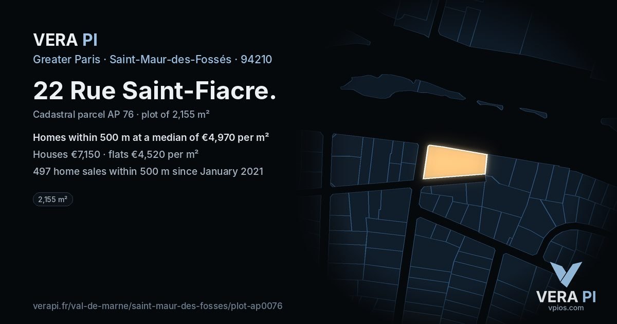22 Rue Saint-Fiacre, Saint-Maur-des-Fossés at night – the plot lit, the parcels around coloured by the prices near them