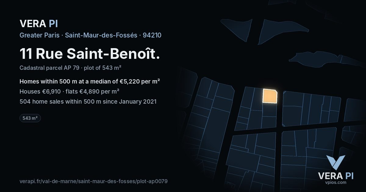 11 Rue Saint-Benoît, Saint-Maur-des-Fossés at night – the plot lit, the parcels around coloured by the prices near them