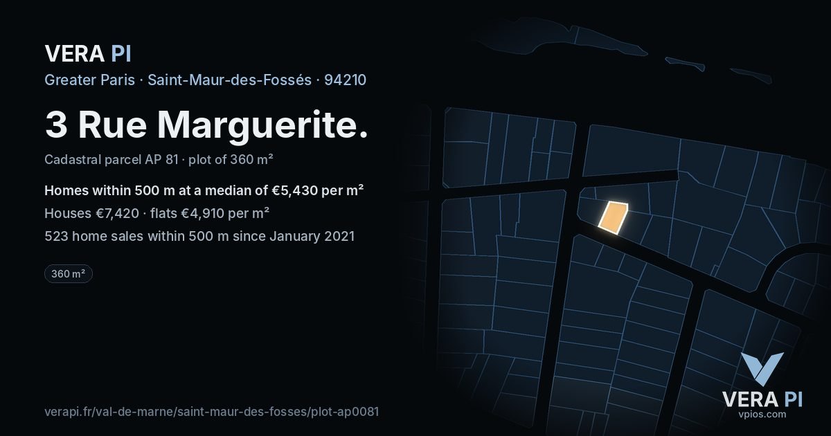 3 Rue Marguerite, Saint-Maur-des-Fossés at night – the plot lit, the parcels around coloured by the prices near them