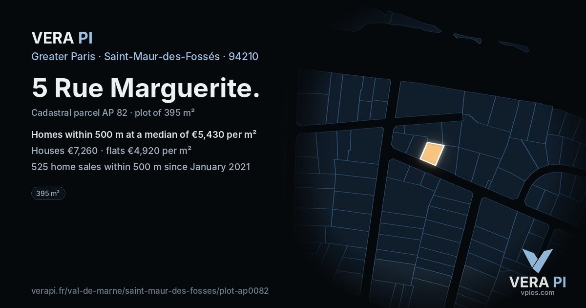 5 Rue Marguerite, Saint-Maur-des-Fossés at night – the plot lit, the parcels around coloured by the prices near them