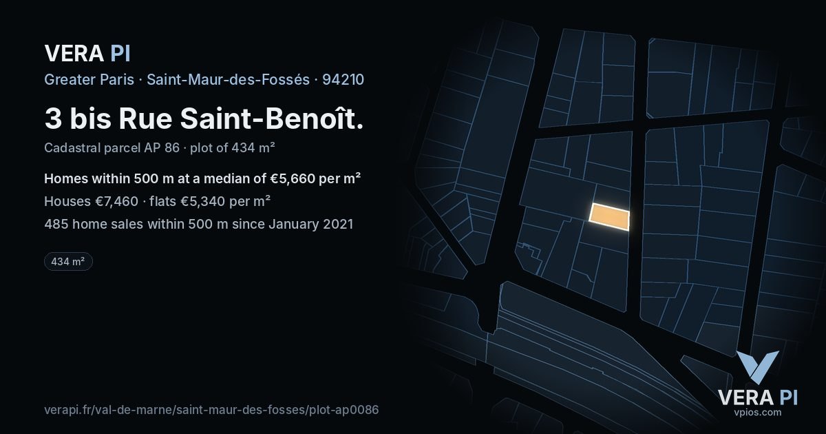 3 bis Rue Saint-Benoît, Saint-Maur-des-Fossés at night – the plot lit, the parcels around coloured by the prices near them