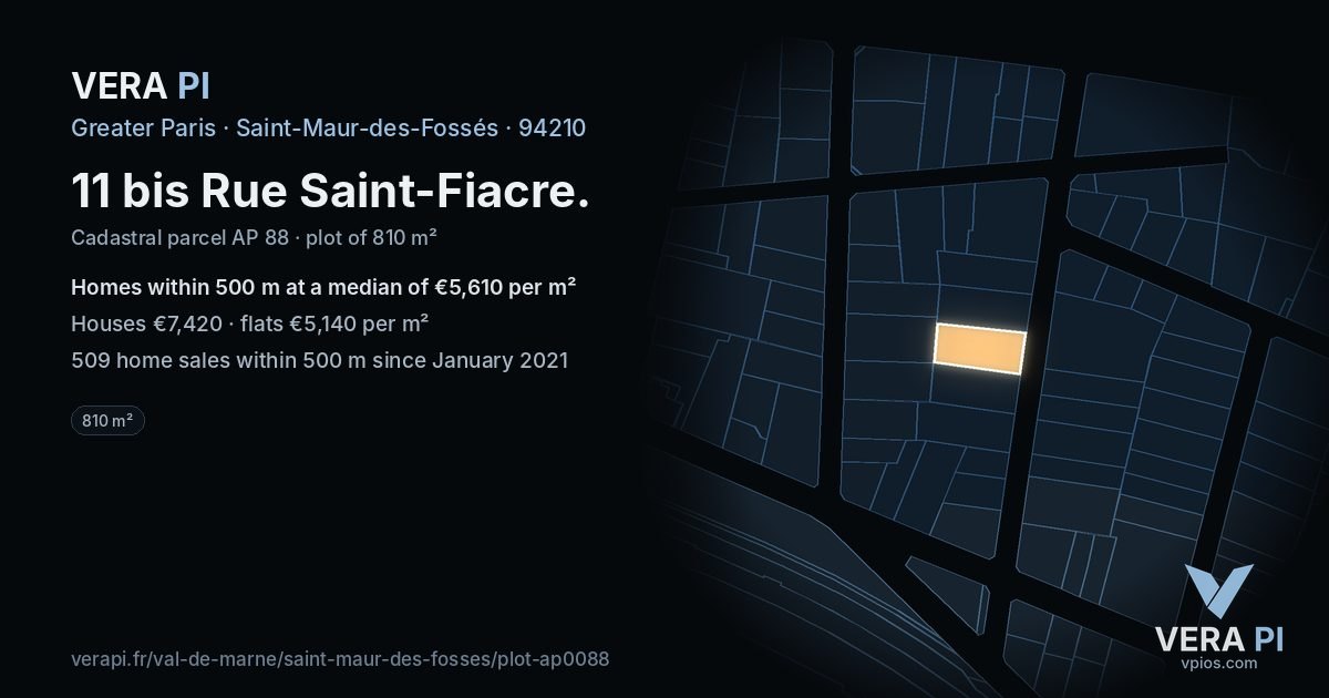 11 bis Rue Saint-Fiacre, Saint-Maur-des-Fossés at night – the plot lit, the parcels around coloured by the prices near them