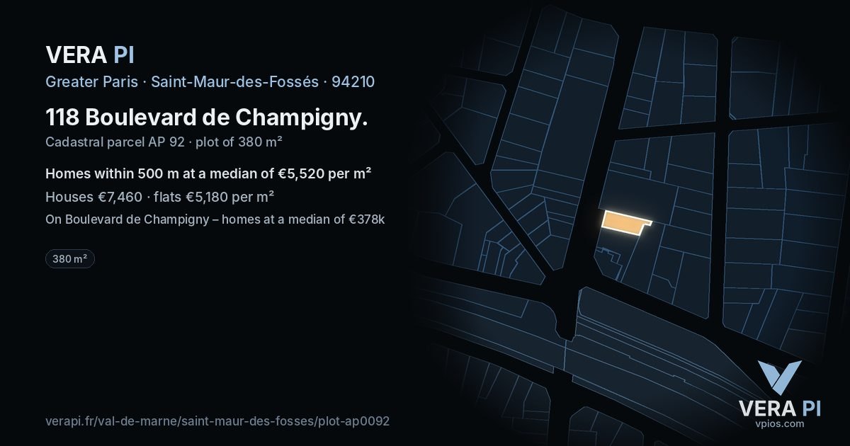 118 Boulevard de Champigny, Saint-Maur-des-Fossés at night – the plot lit, the parcels around coloured by the prices near them