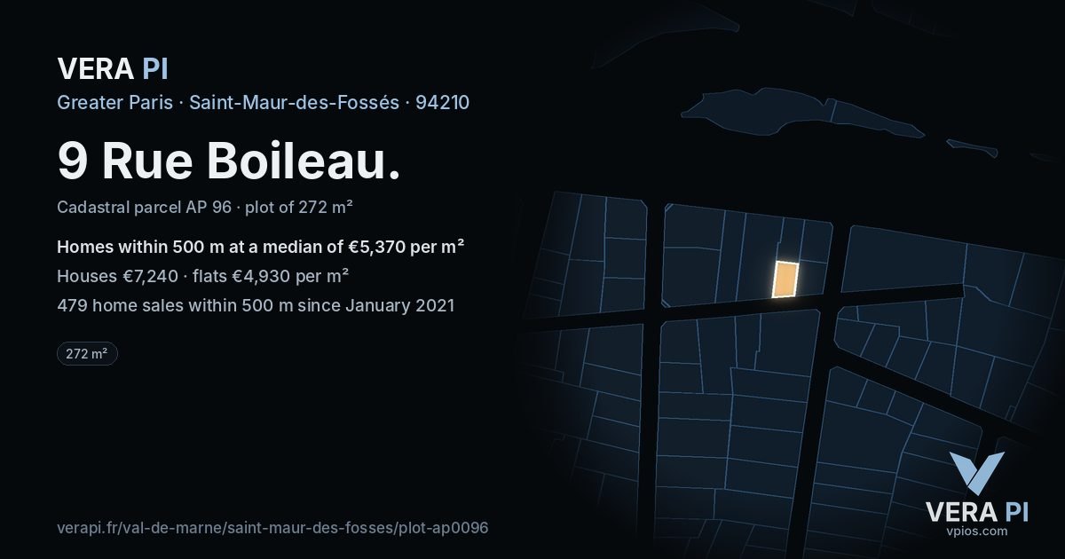9 Rue Boileau, Saint-Maur-des-Fossés at night – the plot lit, the parcels around coloured by the prices near them