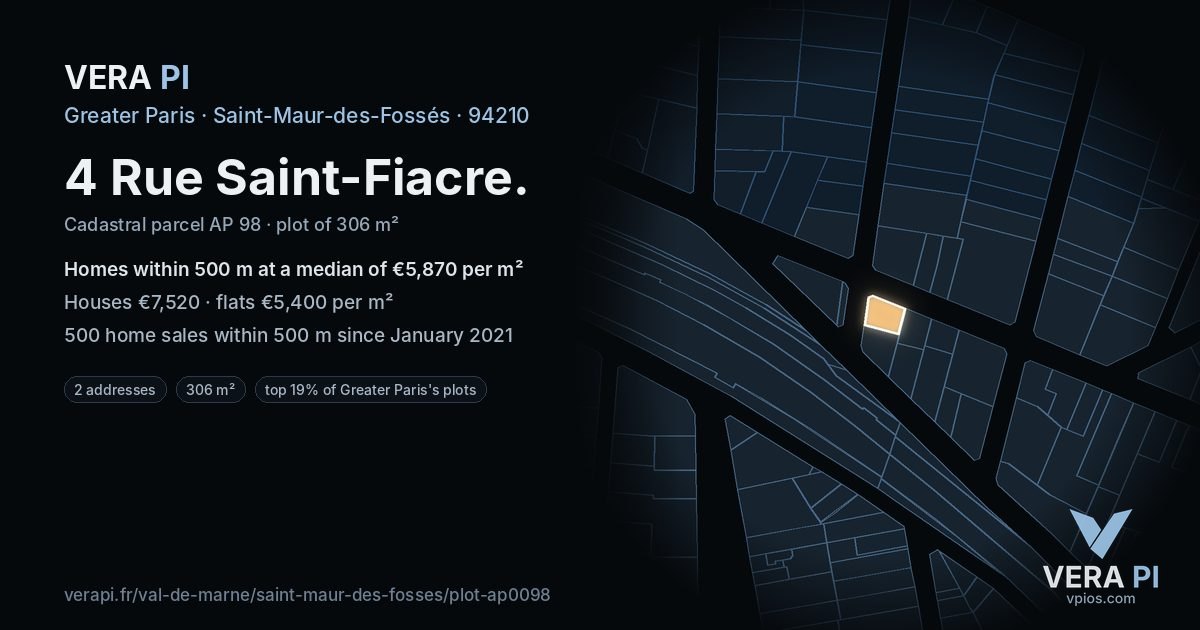 4 Rue Saint-Fiacre, Saint-Maur-des-Fossés at night – the plot lit, the parcels around coloured by the prices near them