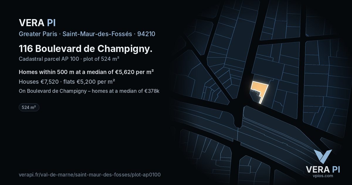 116 Boulevard de Champigny, Saint-Maur-des-Fossés at night – the plot lit, the parcels around coloured by the prices near them