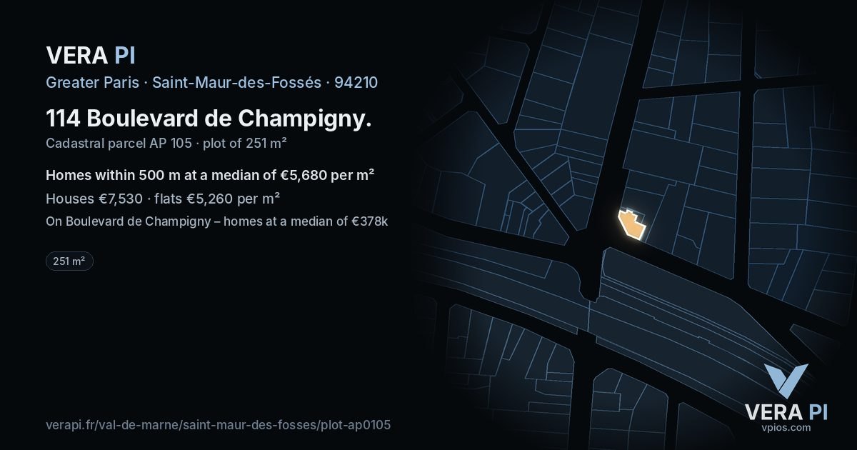 114 Boulevard de Champigny, Saint-Maur-des-Fossés at night – the plot lit, the parcels around coloured by the prices near them