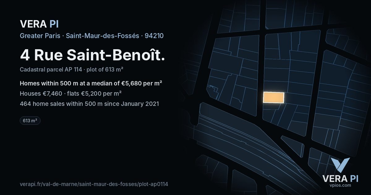4 Rue Saint-Benoît, Saint-Maur-des-Fossés at night – the plot lit, the parcels around coloured by the prices near them