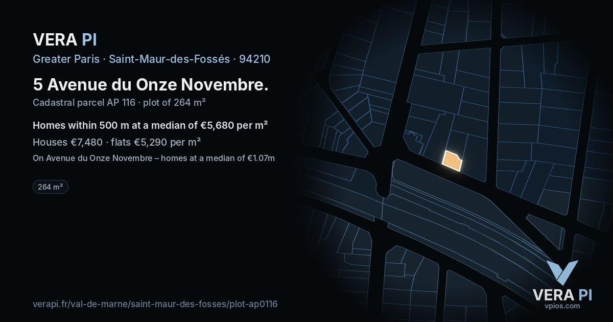 5 Avenue du Onze Novembre, Saint-Maur-des-Fossés at night – the plot lit, the parcels around coloured by the prices near them
