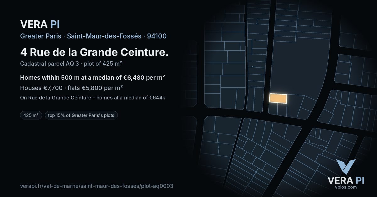 4 Rue de la Grande Ceinture, Saint-Maur-des-Fossés at night – the plot lit, the parcels around coloured by the prices near them