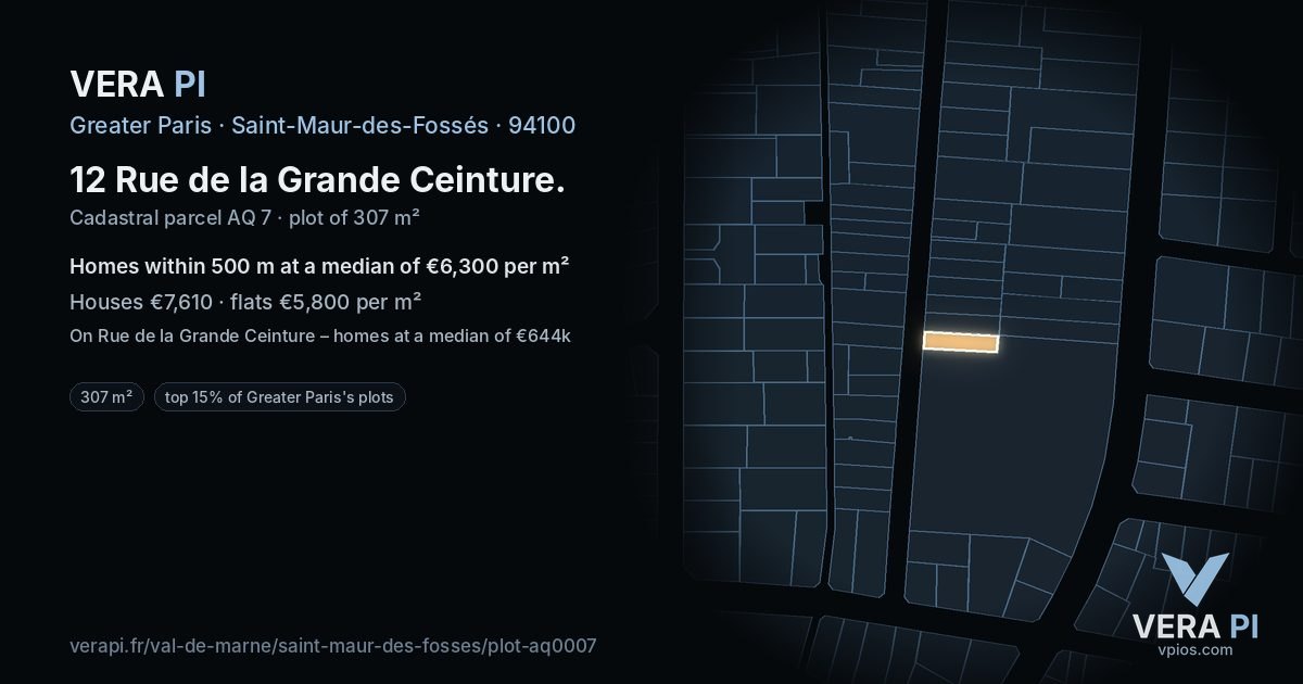 12 Rue de la Grande Ceinture, Saint-Maur-des-Fossés at night – the plot lit, the parcels around coloured by the prices near them
