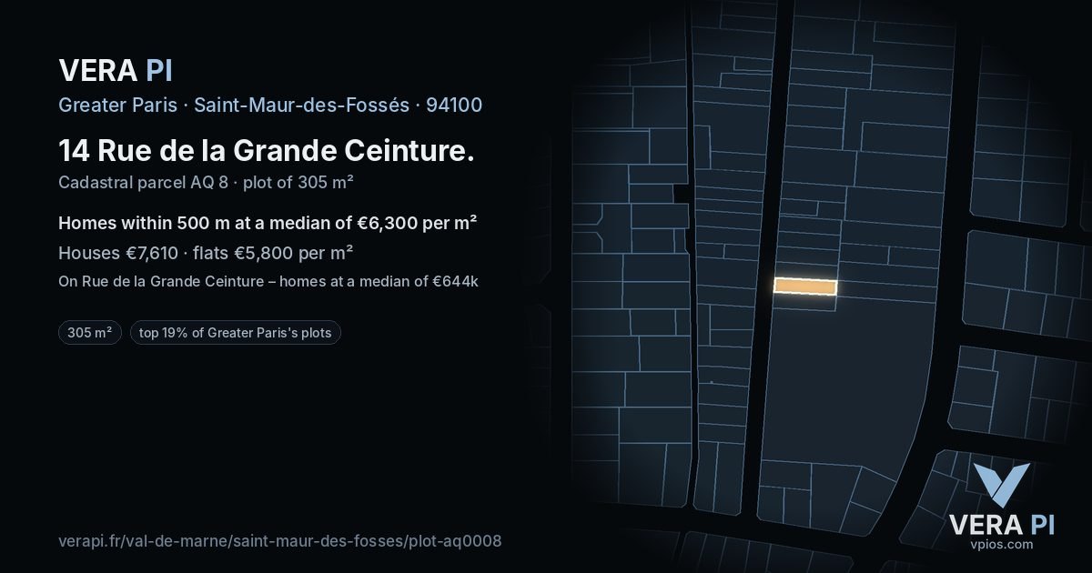 14 Rue de la Grande Ceinture, Saint-Maur-des-Fossés at night – the plot lit, the parcels around coloured by the prices near them