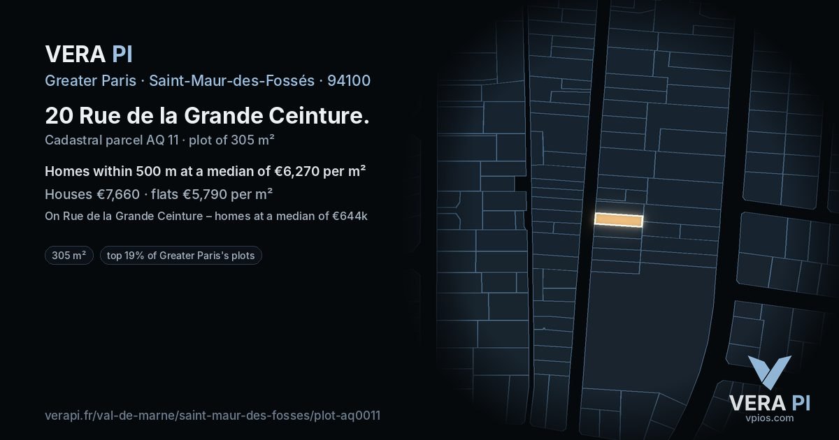 20 Rue de la Grande Ceinture, Saint-Maur-des-Fossés at night – the plot lit, the parcels around coloured by the prices near them