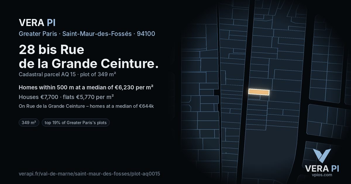 28 bis Rue de la Grande Ceinture, Saint-Maur-des-Fossés at night – the plot lit, the parcels around coloured by the prices near them