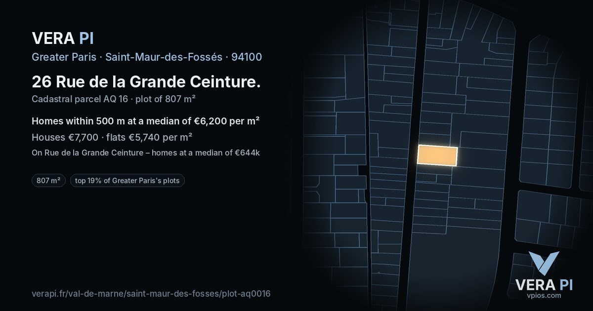 26 Rue de la Grande Ceinture, Saint-Maur-des-Fossés at night – the plot lit, the parcels around coloured by the prices near them
