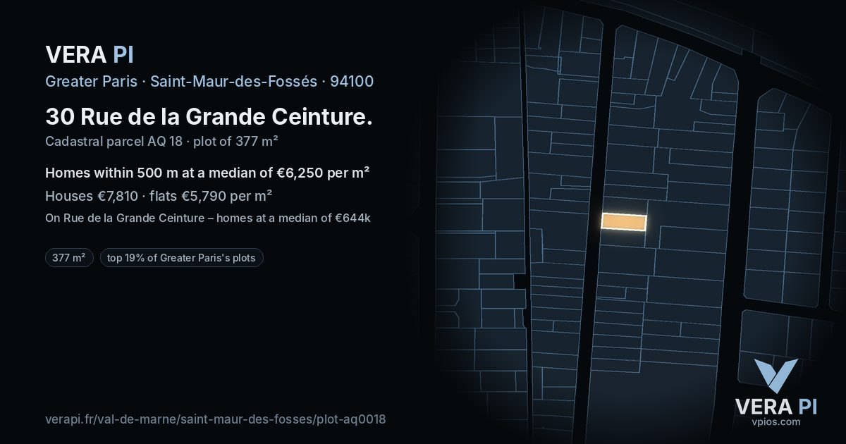 30 Rue de la Grande Ceinture, Saint-Maur-des-Fossés at night – the plot lit, the parcels around coloured by the prices near them