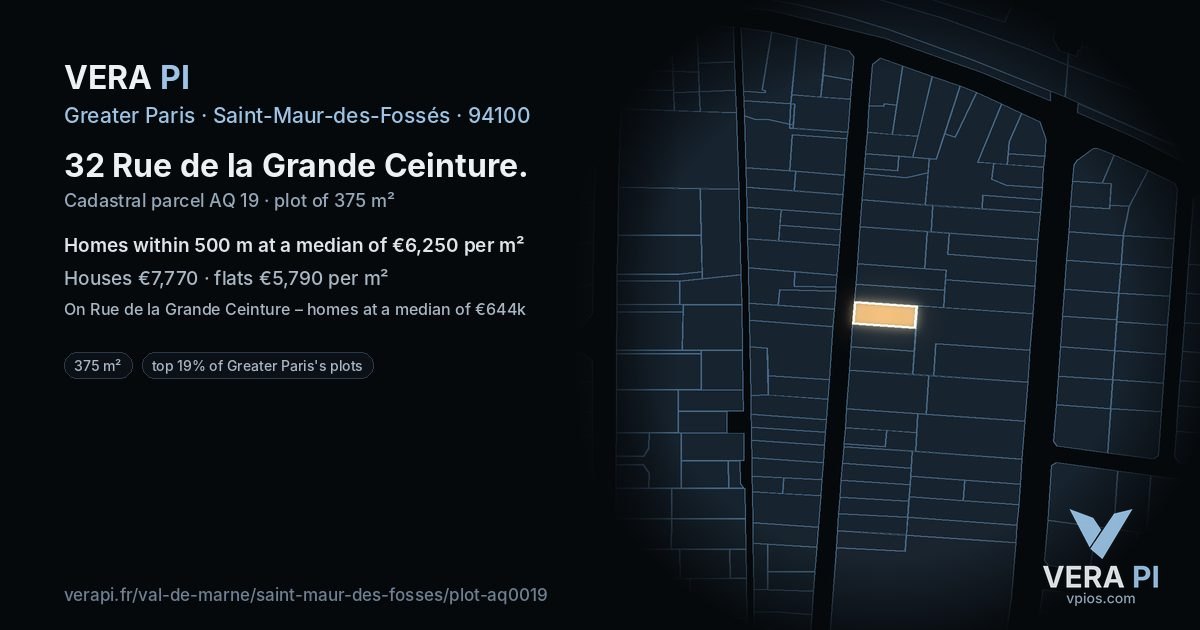 32 Rue de la Grande Ceinture, Saint-Maur-des-Fossés at night – the plot lit, the parcels around coloured by the prices near them