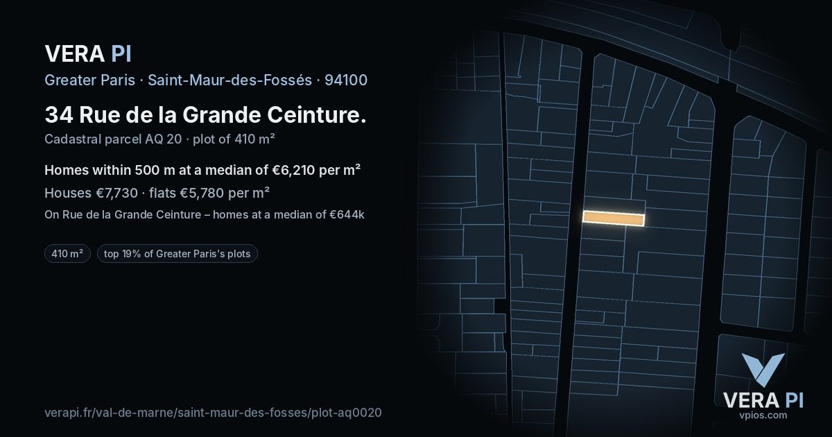 34 Rue de la Grande Ceinture, Saint-Maur-des-Fossés at night – the plot lit, the parcels around coloured by the prices near them