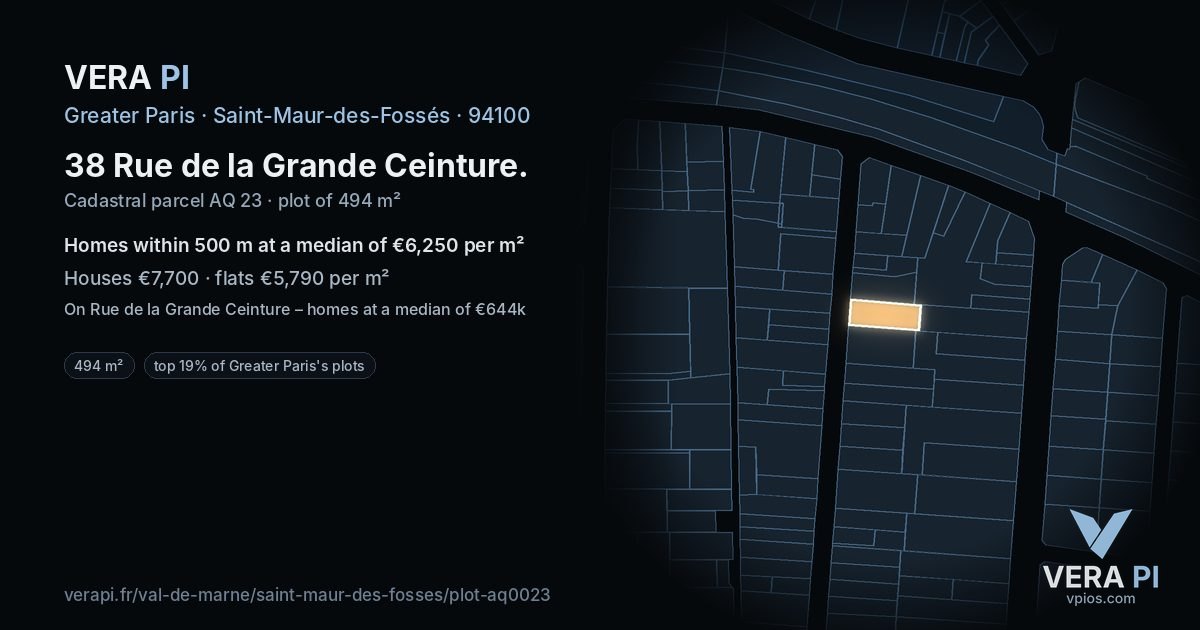 38 Rue de la Grande Ceinture, Saint-Maur-des-Fossés at night – the plot lit, the parcels around coloured by the prices near them