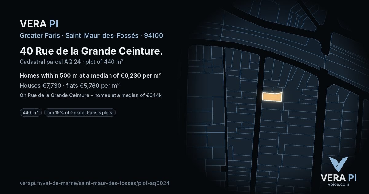 40 Rue de la Grande Ceinture, Saint-Maur-des-Fossés at night – the plot lit, the parcels around coloured by the prices near them