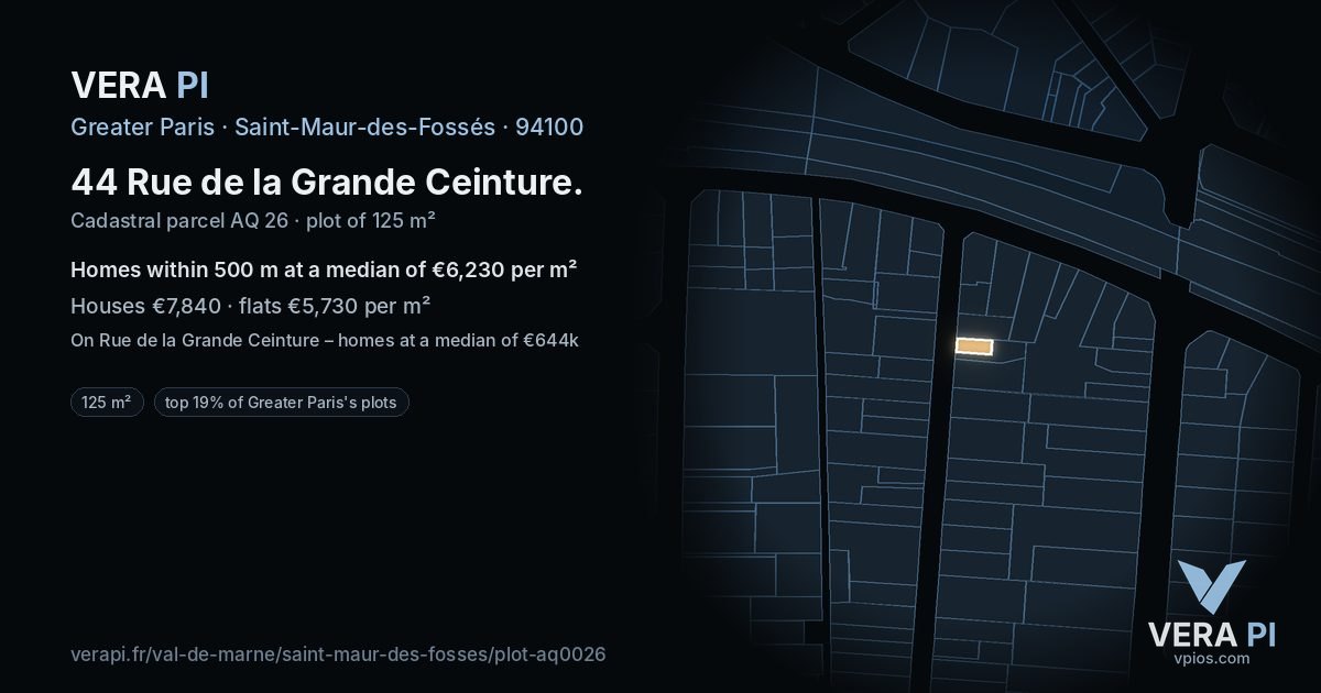 44 Rue de la Grande Ceinture, Saint-Maur-des-Fossés at night – the plot lit, the parcels around coloured by the prices near them