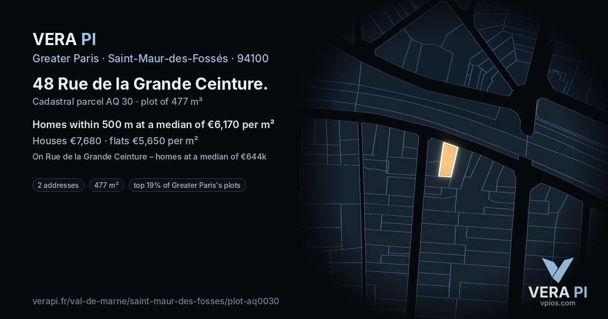 48 Rue de la Grande Ceinture, Saint-Maur-des-Fossés at night – the plot lit, the parcels around coloured by the prices near them