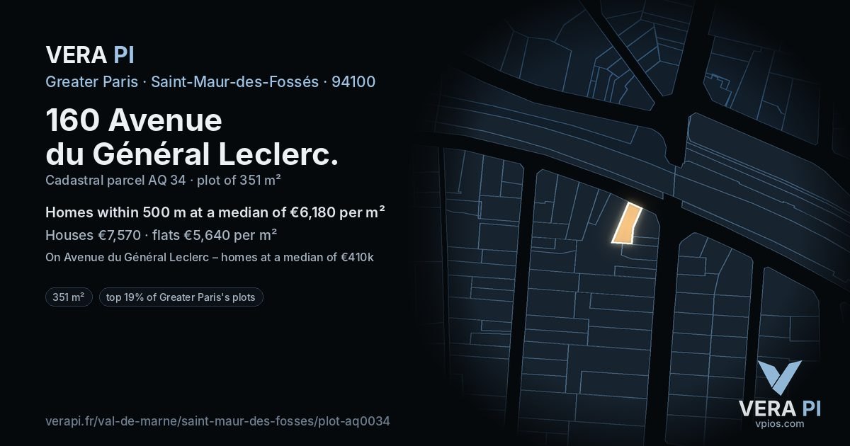 160 Avenue du Général Leclerc, Saint-Maur-des-Fossés at night – the plot lit, the parcels around coloured by the prices near them