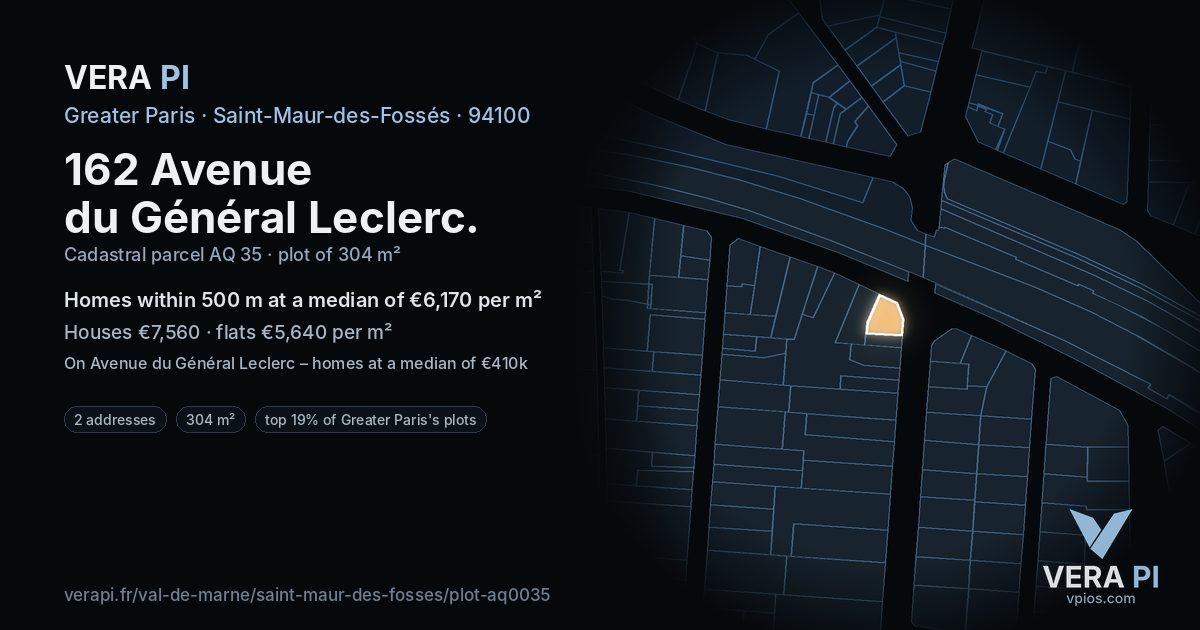 162 Avenue du Général Leclerc, Saint-Maur-des-Fossés at night – the plot lit, the parcels around coloured by the prices near them