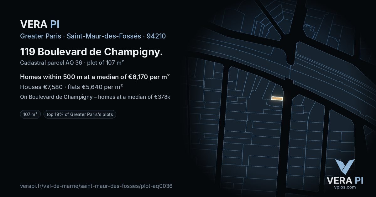 119 Boulevard de Champigny, Saint-Maur-des-Fossés at night – the plot lit, the parcels around coloured by the prices near them
