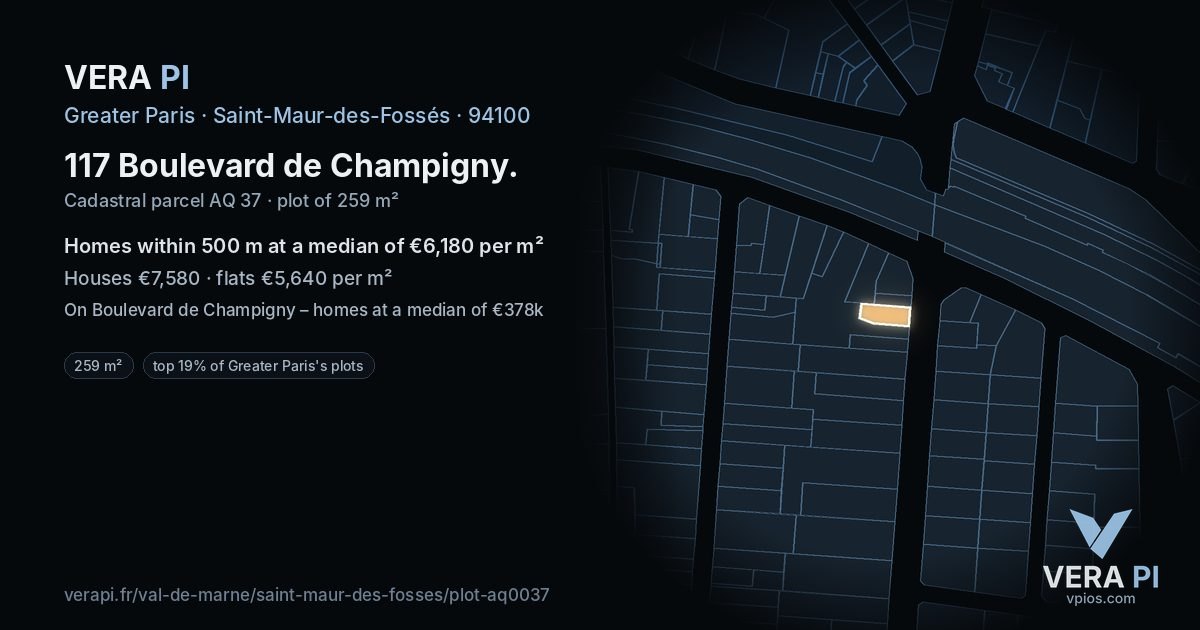 117 Boulevard de Champigny, Saint-Maur-des-Fossés at night – the plot lit, the parcels around coloured by the prices near them