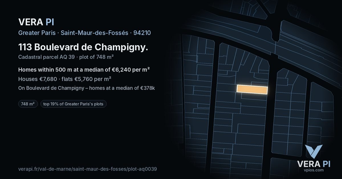 113 Boulevard de Champigny, Saint-Maur-des-Fossés at night – the plot lit, the parcels around coloured by the prices near them