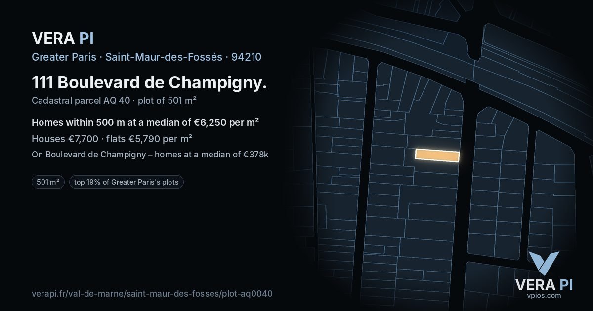 111 Boulevard de Champigny, Saint-Maur-des-Fossés at night – the plot lit, the parcels around coloured by the prices near them