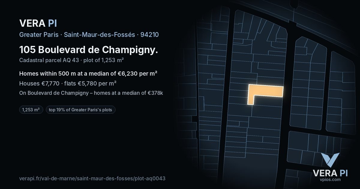 105 Boulevard de Champigny, Saint-Maur-des-Fossés at night – the plot lit, the parcels around coloured by the prices near them