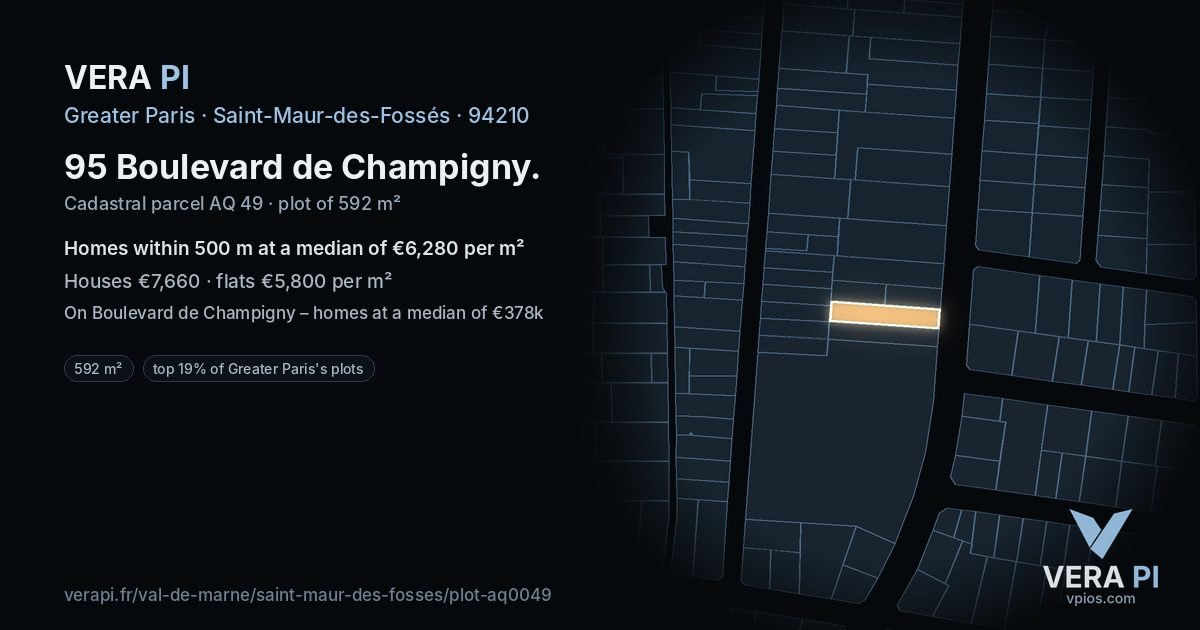 95 Boulevard de Champigny, Saint-Maur-des-Fossés at night – the plot lit, the parcels around coloured by the prices near them