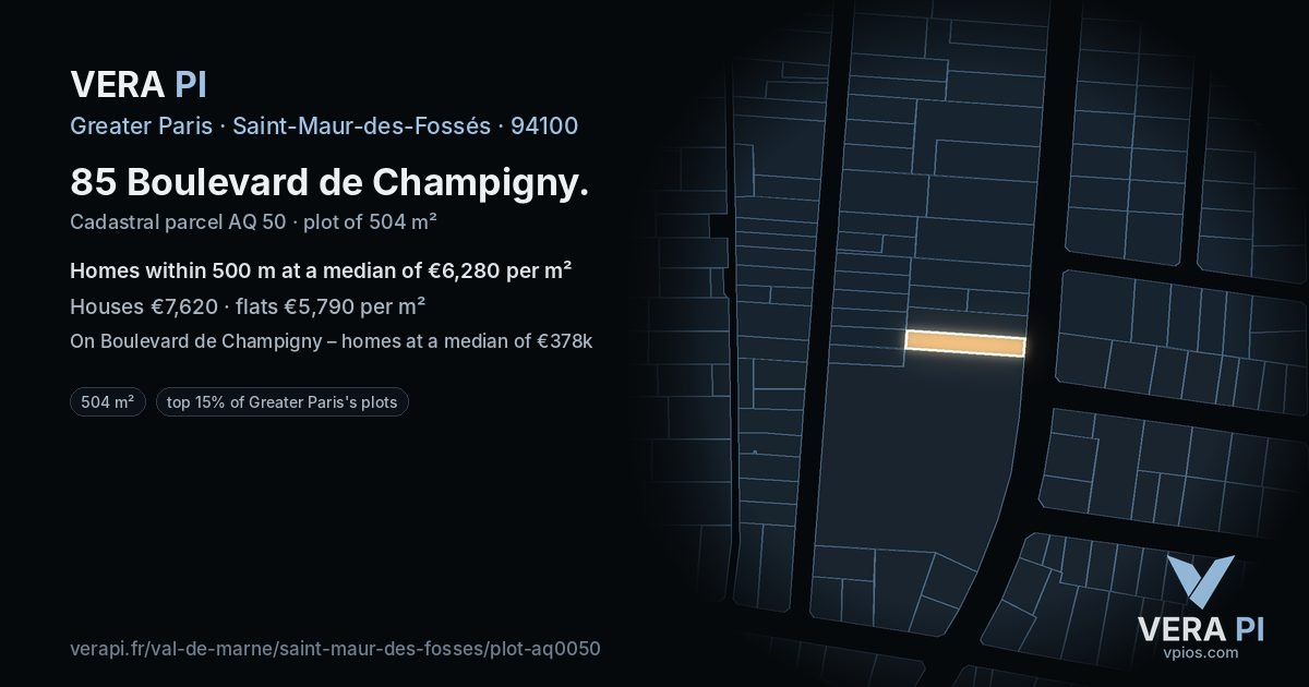85 Boulevard de Champigny, Saint-Maur-des-Fossés at night – the plot lit, the parcels around coloured by the prices near them