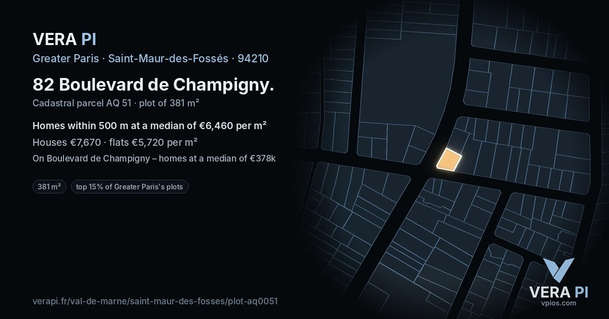 82 Boulevard de Champigny, Saint-Maur-des-Fossés at night – the plot lit, the parcels around coloured by the prices near them