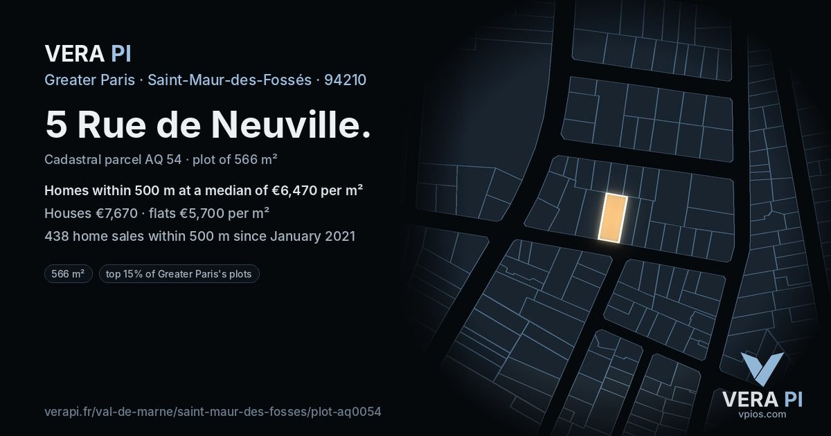 5 Rue de Neuville, Saint-Maur-des-Fossés at night – the plot lit, the parcels around coloured by the prices near them