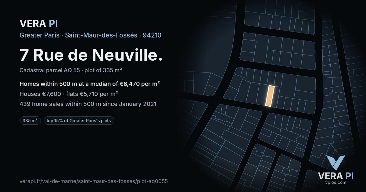 7 Rue de Neuville, Saint-Maur-des-Fossés at night – the plot lit, the parcels around coloured by the prices near them