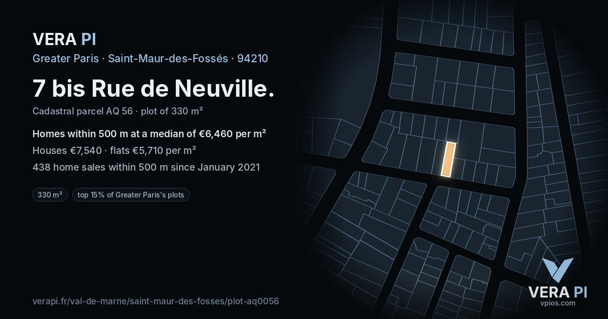 7 bis Rue de Neuville, Saint-Maur-des-Fossés at night – the plot lit, the parcels around coloured by the prices near them