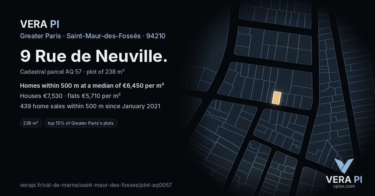 9 Rue de Neuville, Saint-Maur-des-Fossés at night – the plot lit, the parcels around coloured by the prices near them