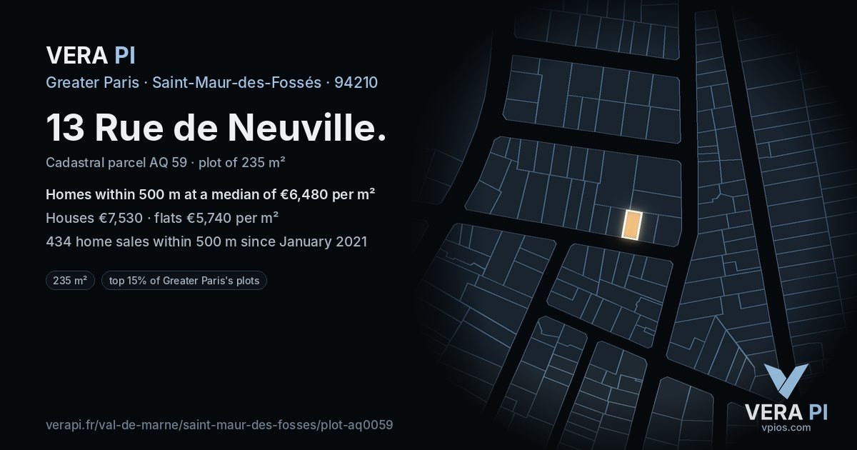 13 Rue de Neuville, Saint-Maur-des-Fossés at night – the plot lit, the parcels around coloured by the prices near them