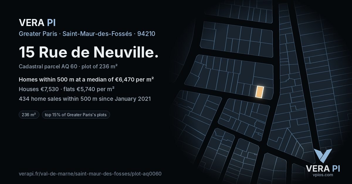 15 Rue de Neuville, Saint-Maur-des-Fossés at night – the plot lit, the parcels around coloured by the prices near them
