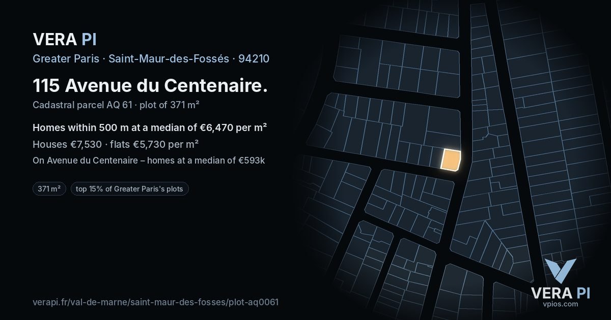 115 Avenue du Centenaire, Saint-Maur-des-Fossés at night – the plot lit, the parcels around coloured by the prices near them