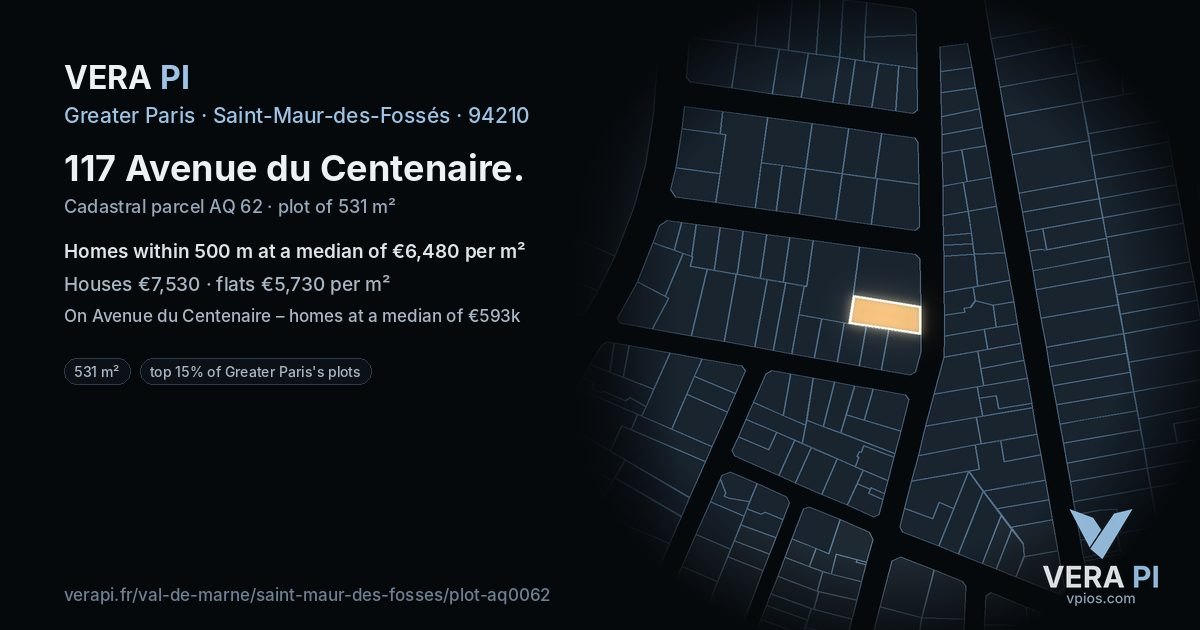 117 Avenue du Centenaire, Saint-Maur-des-Fossés at night – the plot lit, the parcels around coloured by the prices near them