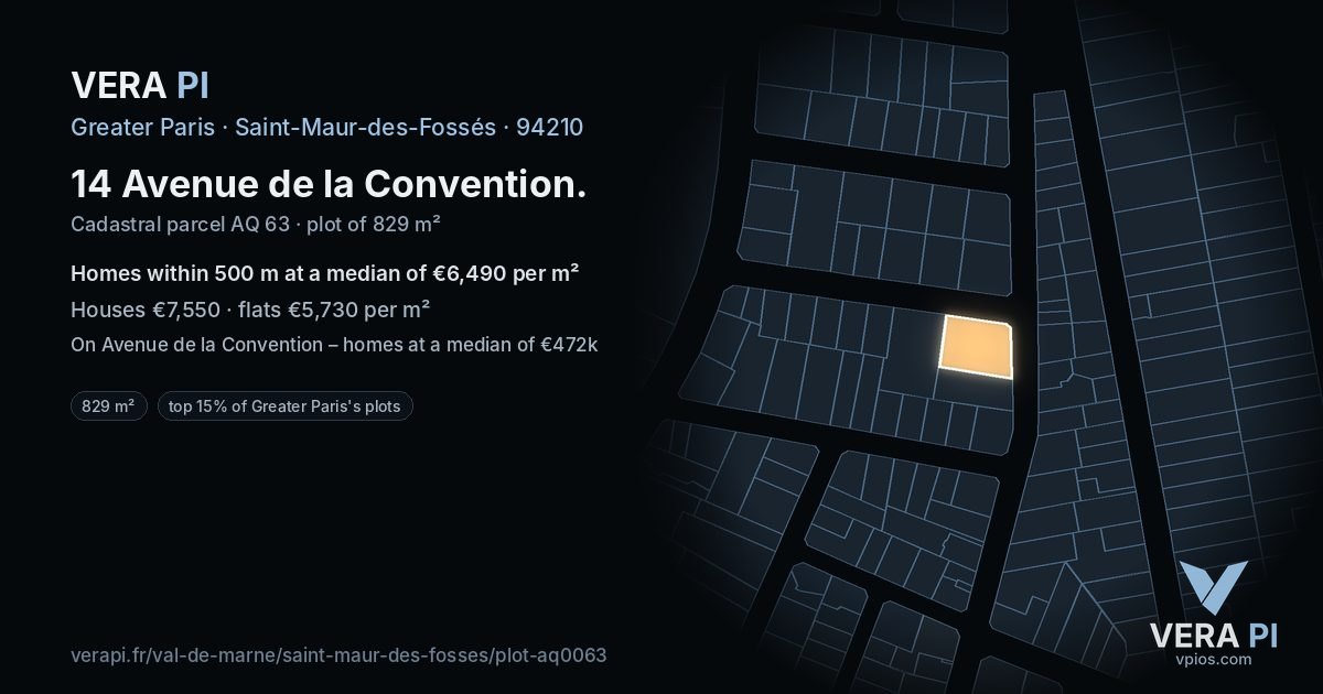 14 Avenue de la Convention, Saint-Maur-des-Fossés at night – the plot lit, the parcels around coloured by the prices near them